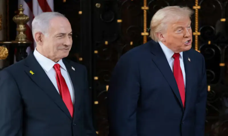 US President Donald Trump speaks next to Israeli Prime Minister Benjamin Netanyahu upon arrival for meetings at Trump&rsquo;s Mar-a-Lago club in Palm Beach, Florida, US. &ndash; Reuters