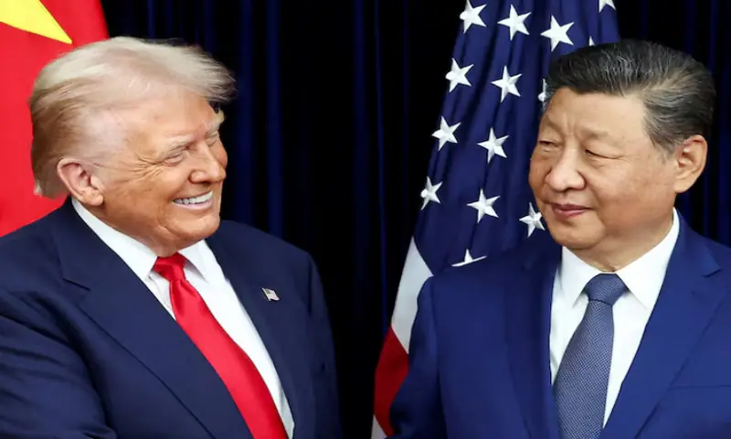 US President Donald Trump and Chinese President Xi Jinping react as they hold a bilateral meeting at Gimhae International Airport, on the sidelines of the Asia-Pacific Economic Cooperation (APEC) summit, in Busan, South Korea. &ndash; Reuters