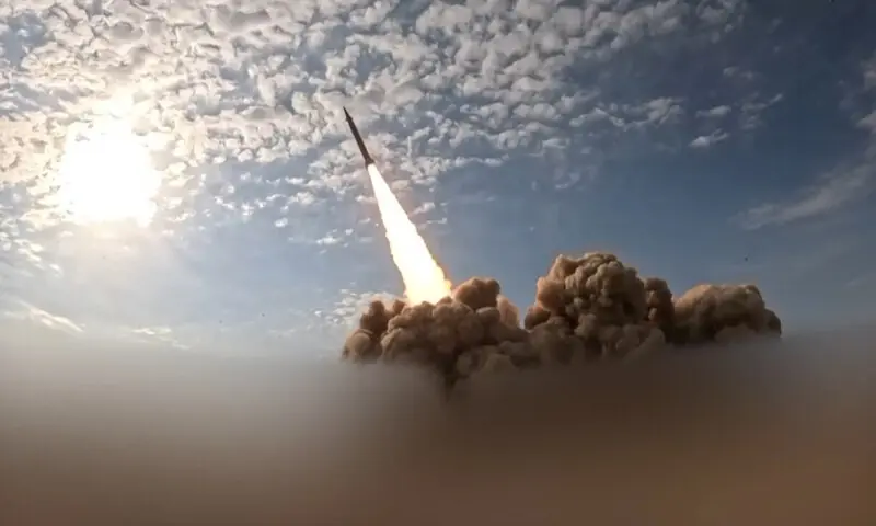This video grab taken from images released by the Iranian state broadcaster (IRIB) on March 26, 2026, shows what it says is the second phase of the 82nd wave of missiles launched against Israel and US bases in the UAE and Kuwait. AFP
