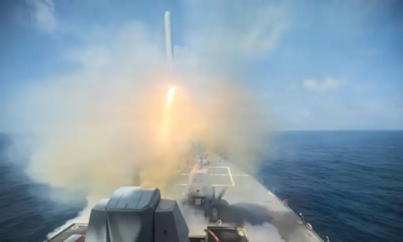 Arleigh Burke-class guided-missile destroyer USS Spruance fires a Tomahawk Land Attack Missile in support of Operation Epic Fury, at an undisclosed location. &ndash; Reuters
