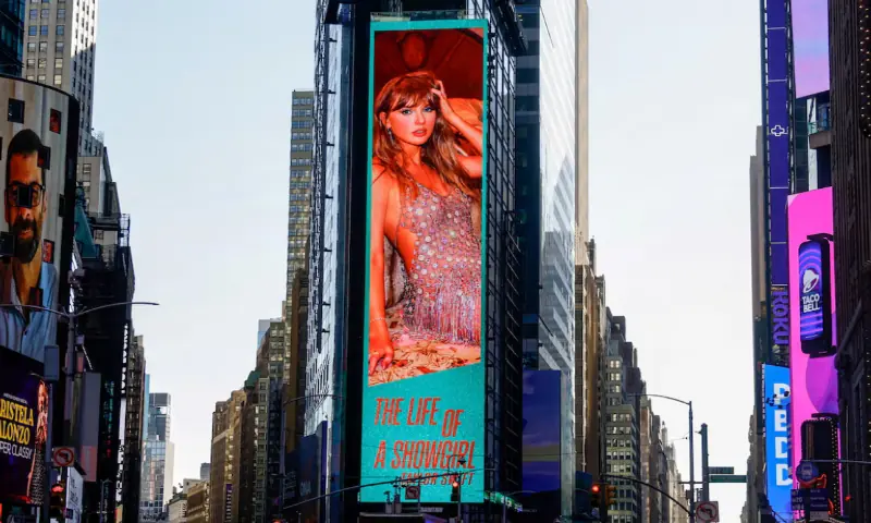 A billboard advertises Taylor Swift&rsquo;s new album &ldquo;The Life of a Showgirl&rdquo; in Times Square in New York City, US. &ndash; Reuters