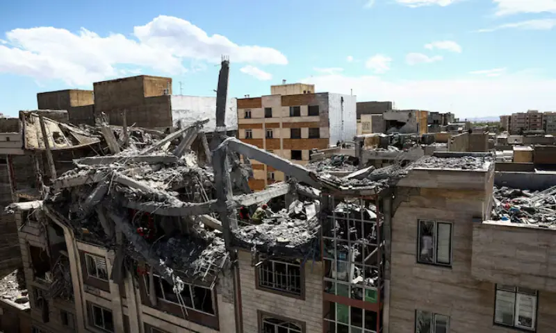A view of a residential building damaged by a strike in Tehran, Iran. – Reuters A view of a residential building damaged by a strike in Tehran, Iran. – Reuters