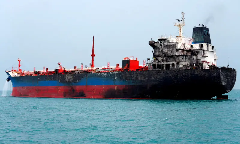 A foreign tanker carrying Iraqi fuel oil damaged after catching fire off Basra, Iraq. &ndash; Reuters