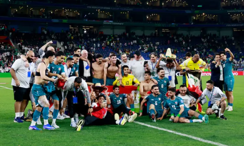 Iraq players celebrate after qualifying for FIFA World Cup. &ndash; Reuters