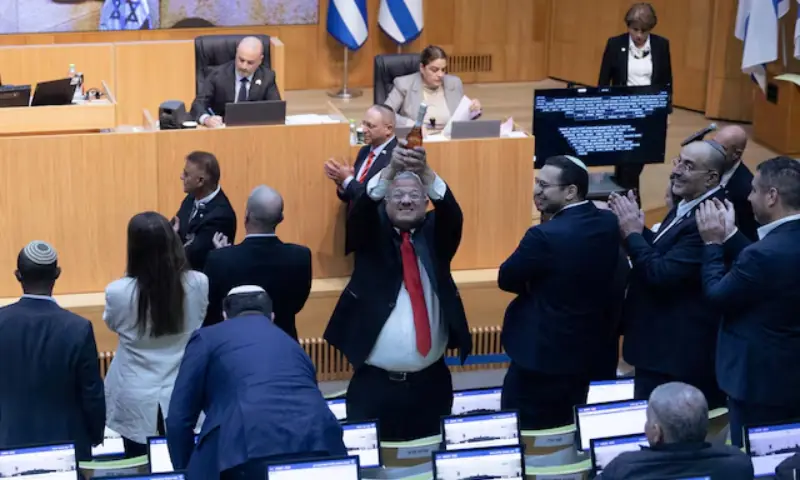 Israel&rsquo;s far-right National Security Minister Itamar Ben-Gvir celebrates after Israel&rsquo;s parliament passed a law on Monday making the death penalty a default sentence for Palestinians convicted in military courts of deadly attacks. &ndash; Reuters