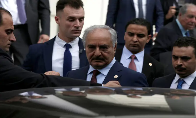Eastern Libya&rsquo;s military leader, Khalifa Haftar, in Athens in 2020. The arrival of new drones at Al Khadim airbase could help reinforce Haftar&rsquo;s hold over eastern and much of southern Libya. &ndash; Reuters