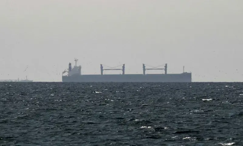 A cargo ship in the Gulf, near the Strait of Hormuz, as seen from northern Ras al-Khaimah, near the border with Oman&rsquo;s Musandam governance, amid the US-Israeli conflict with Iran, in United Arab Emirates. &ndash; Reuters