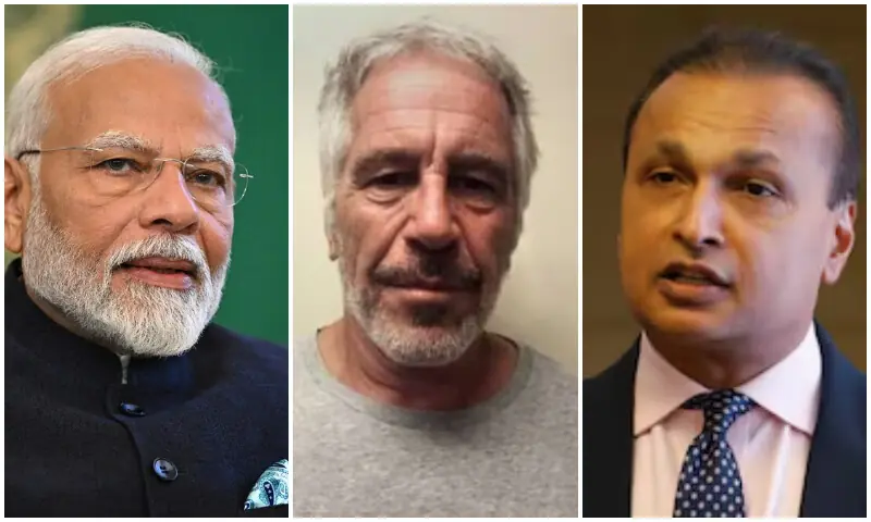 Indian Prime Minister Narendra Modi, convicted sex offender Jeffrey Epstein and businessman Anil Ambani. File photos Indian Prime Minister Narendra Modi, convicted sex offender Jeffrey Epstein and businessman Anil Ambani. File photos