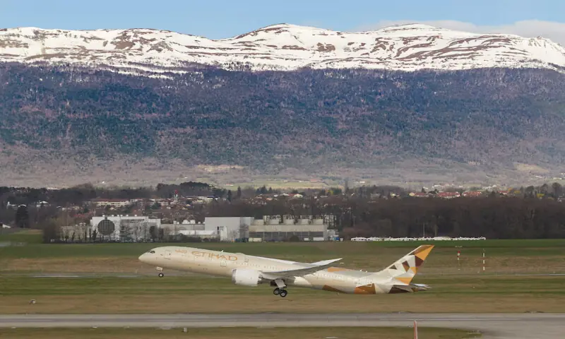 An Etihad Boeing 787-9 Dreamliner aircraft takes off at Cointrin Airport in Geneva, Switzerland. &ndash; Reuters file
