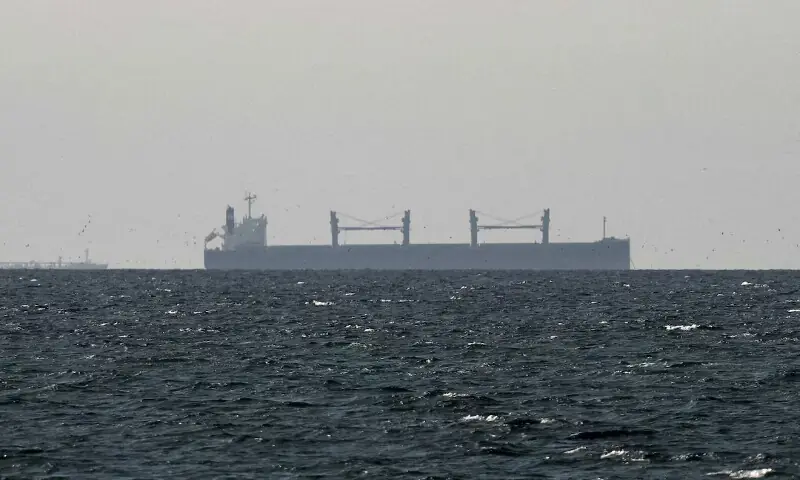 A cargo ship in the Gulf, near the Strait of Hormuz, as seen from northern Ras al-Khaimah, near the border with Oman&rsquo;s Musandam governance, amid the US-Israeli conflict with Iran, in United Arab Emirates. &ndash; Reuters