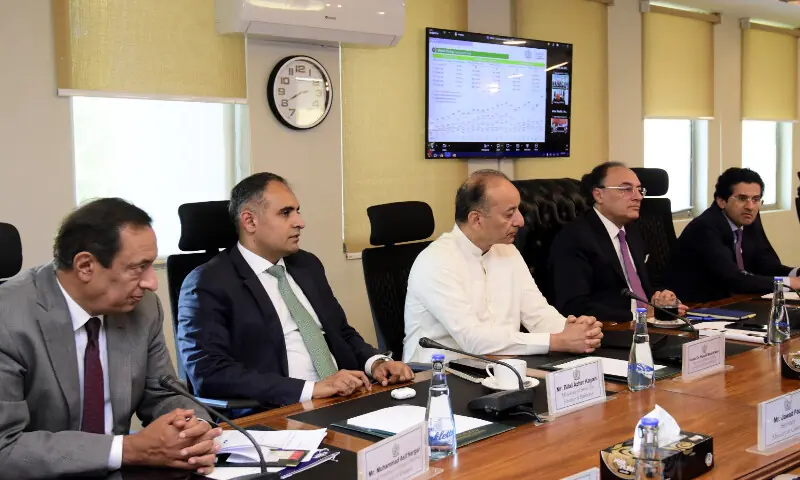 Finance Minister Muhammad Aurangzeb chairs a meeting of the cabinet committee on petroleum pricing.
