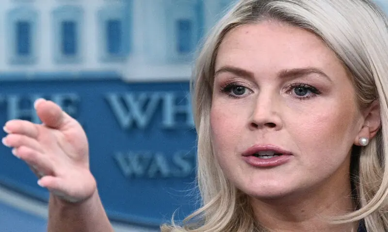 White House Press Secretary Karoline Leavitt speaks during a press briefing in the Brady Briefing Room of the White House in Washington, DC, on April 8, 2026. AFP