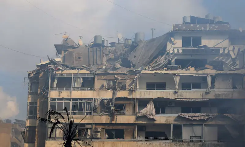 A damaged building at the site of an Israeli strike in Beirut, Lebanon. &ndash; Reuters