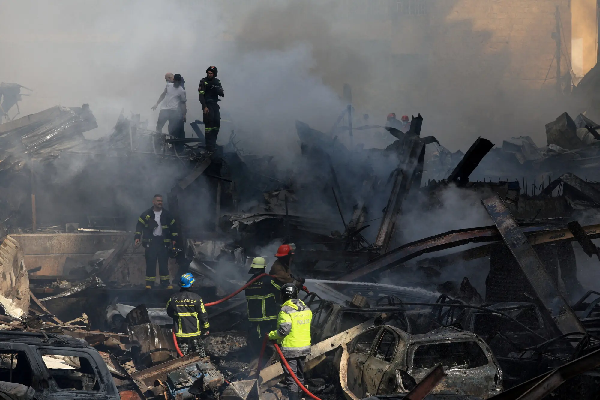 Rescuers at the site of an Israeli strike in Beirut, Lebanon. &ndash; Reuters