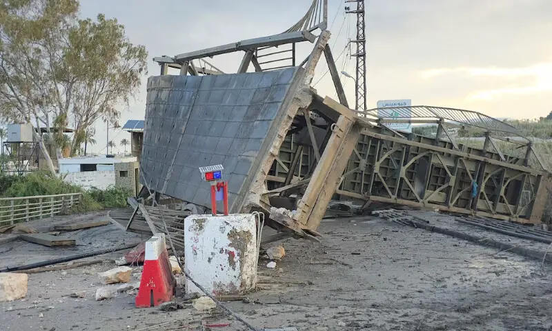 The last remaining bridge linking southern Lebanon to the rest of the country after it was struck on Wednesday by Israel, in Qasmiyeh, Lebanon, on April 9, 2026. Reuters