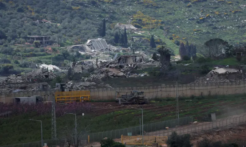Damaged buildings at Kafr Kila following Israeli army activity across the border between Israel and Lebanon, as seen from Metula on the Israeli side of the border. &ndash; Reuters