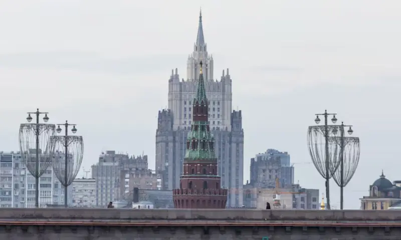 Russian Foreign Ministry headquarters are seen next to one of the towers of Moscow&rsquo;s Kremlin, in Russia, on March 15, 2023. Reuters file