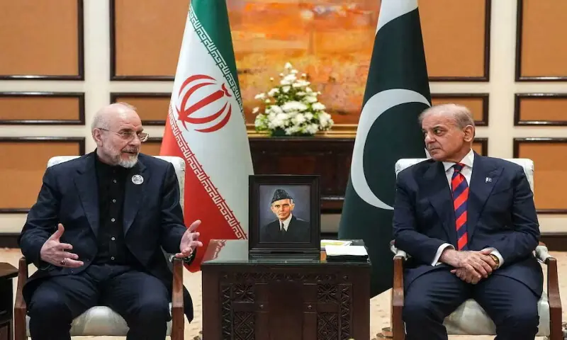 Prime Minister Shehbaz Sharif meets with Iranian Parliament Speaker Mohammad Bagher Ghalibaf in Islamabad. – Reuters Prime Minister Shehbaz Sharif meets with Iranian Parliament Speaker Mohammad Bagher Ghalibaf in Islamabad. – Reuters