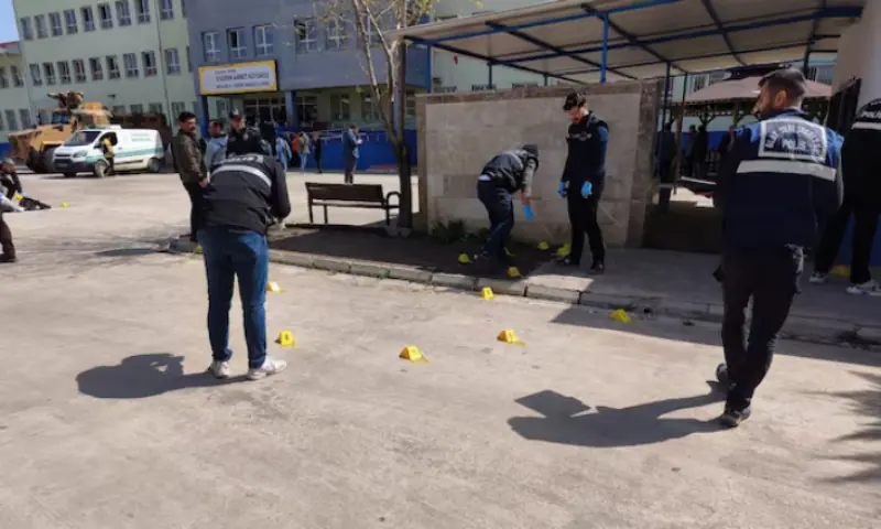 Forensic police officers search the site after a teenager opened fire at a school and wounded at least 16 people, including students and teachers, before killing himself in Siverek, Sanliurfa province, Turkey. &ndash; Reuters