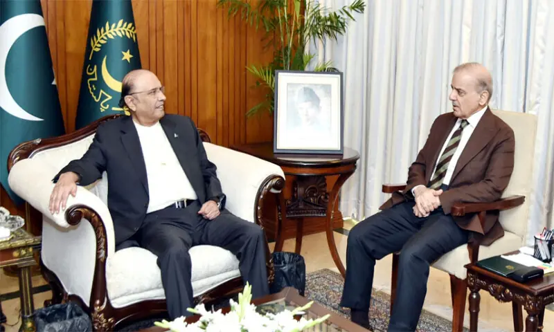 President Asif Ali Zardari and Prime Minister Shehbaz Sharif during a meeting in Islamabad on Tuesday. Radio Pakistan
