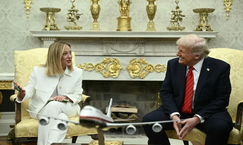 US President Donald Trump meets with Italian Prime Minister Giorgia Meloni in the Oval Office of the White House in Washington, DC, on April 17, 2025. AFP file