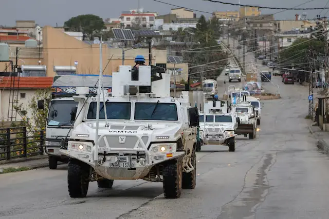 UNIFIL vehicles on a main road in Qlayaa, amid escalating hostilities between Israel and Hezbollah, as the US-Israel conflict with Iran continues, in Qlayaa, southern Lebanon. &ndash; Reuters