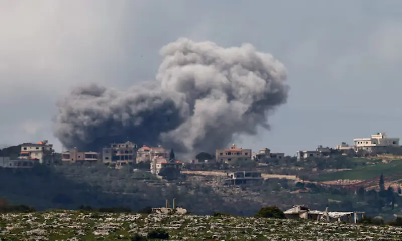 Smoke rises following an Israeli air strike in Lebanon, as seen from the Israeli side of the border. &ndash; Reuters