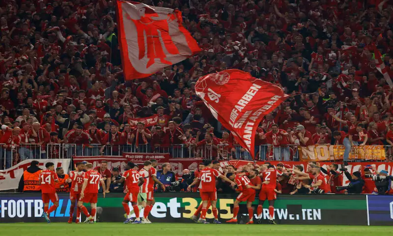 Bayern Munich’s Michael Olise celebrates scoring fourth goal against Real Madrid in Munich, Germany. – Reuters Bayern Munich’s Michael Olise celebrates scoring fourth goal against Real Madrid in Munich, Germany. – Reuters
