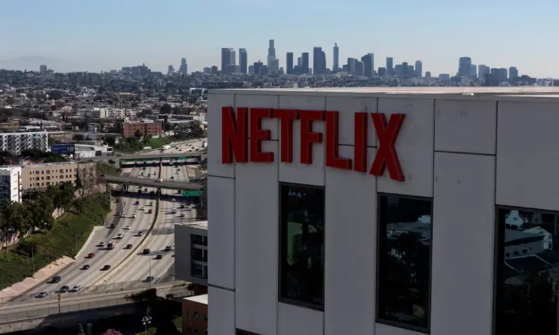 A drone view shows the Netflix logo on one of the company&rsquo;s buildings in the Hollywood neighbourhood in Los Angeles, California, US. &ndash; Reuters