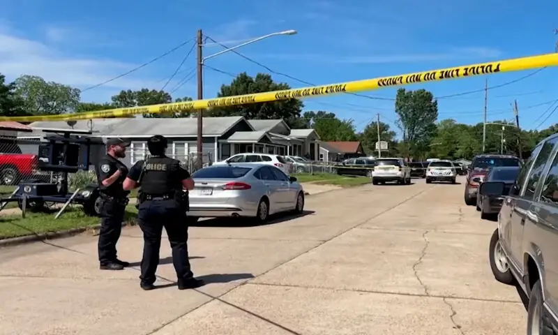 Police officers secure a street where eight children were killed in a mass shooting in Shreveport, Louisiana. &ndash; Reuters