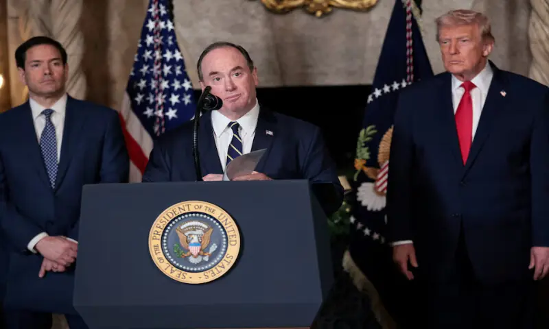 US Secretary of the Navy John Phelan speaks, after President Donald Trump announced the Navy&rsquo;s &ldquo;Golden Fleet&rdquo;, at Mar-a-lago in Palm Beach, Florida, US. &ndash; Reuters