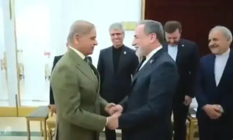 Iranian Foreign Minister Abbas Araghchi meets Prime Minister Shehbaz Sharif. Screengrab/X