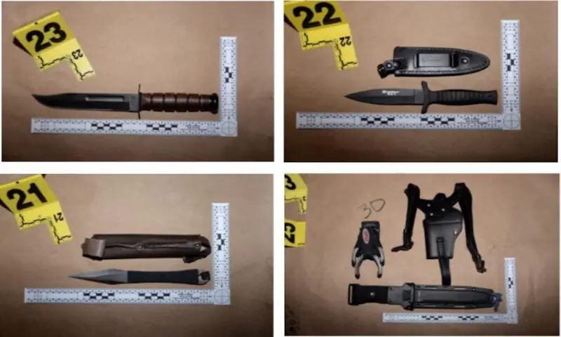 Weapons carried by Cole Tomas Allen in this combination of handout photos released by the US Department of Justice in Washington. -- Reuters