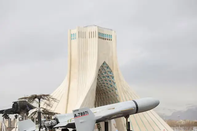 A Shahed drone on display during the 47th anniversary of the Islamic Revolution in Tehran, Iran. -- Reuters
