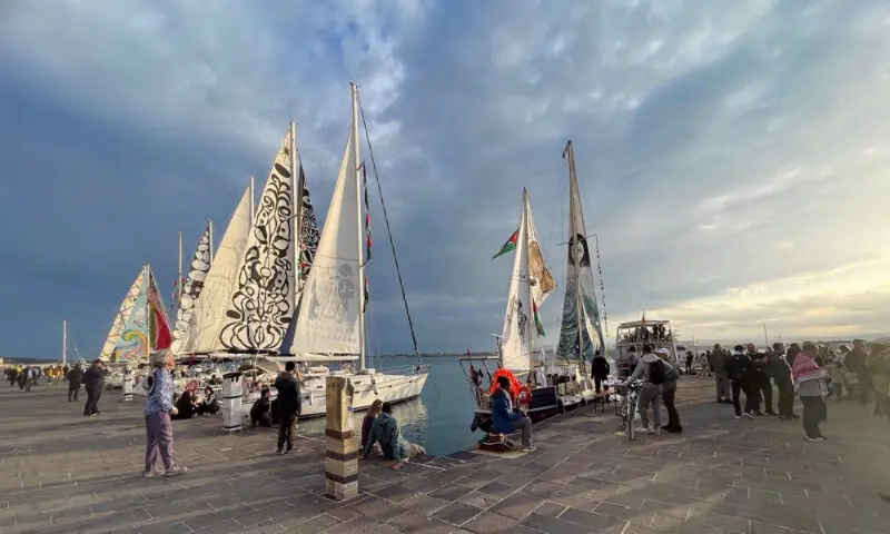 A view of the Global Sumud Flotilla preparing to set sail for Gaza in Syracuse, Italy. -- image courtesy X