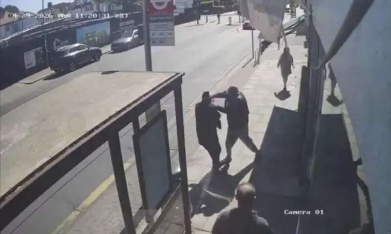 CCTV footage of a Jewish man getting stabbed by an attacker in Golders Green area in London, Britain. -- Reuters