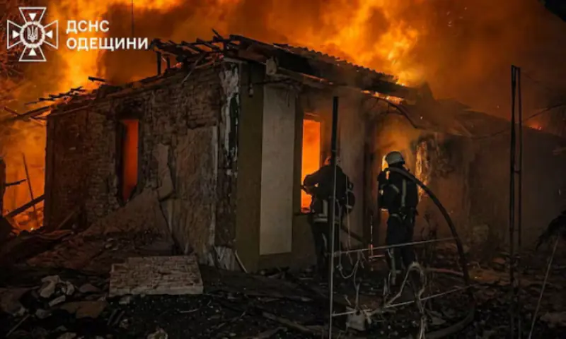 Firefighters work at a site of a Russian drone strike, amid Russia's attack on Ukraine, in the Odesa region, Ukraine, in this handout picture released April 29, 2026. Press service of the State Emergency Service of Ukraine in the Odesa region. -- Reuters