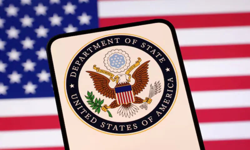US Department of State logo and US flag are seen in this illustration. -- Reuters
