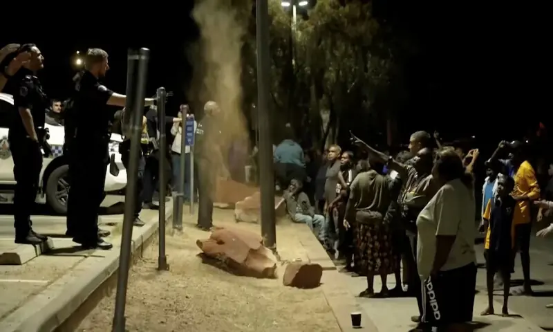 Community unrest outside Alice Springs Hospital, where a 47-year-old man arrested in connection with the alleged killing of five-year-old Kumanjayi Little Baby was taken, in Alice Springs, Australia. -- Reuters