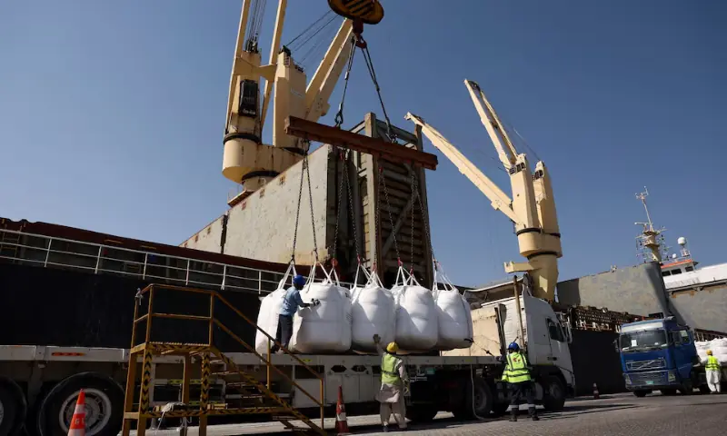 Cargo loaded at the Port of Fujairah, as the US-Israel conflict with Iran limits marine traffic in the Strait of Hormuz, in Fujairah, United Arab Emirates. -- Reuters