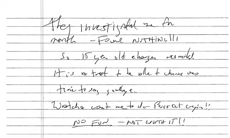 A document described as a suicide note purportedly written by the late Jeffrey Epstein who was found dead in his Manhattan jail cell in August 2019. -- Reuters