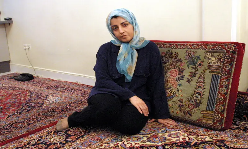 File picture dated September 4, 2001 shows Iranian peace activist Narges Mohammadi at her home in Tehran. AFP file