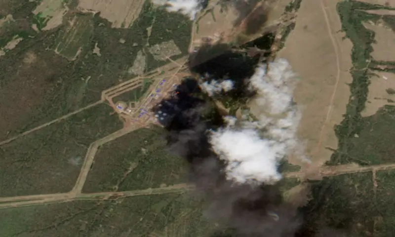 A satellite image shows smoke rising from an oil pumping station, following a Ukrainian drone attack, amid Russia-Ukraine conflict, in Perm, Russia. -- Reuters