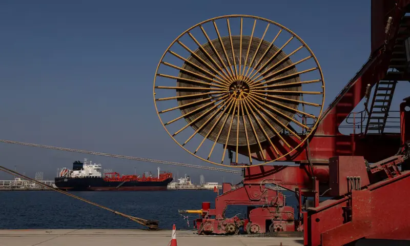 An oil tanker docked at the Port of Fujairah, as the US-Israel conflict with Iran limits marine traffic in the Strait of Hormuz, in Fujairah, UAE, on May 6, 2026. Reuters