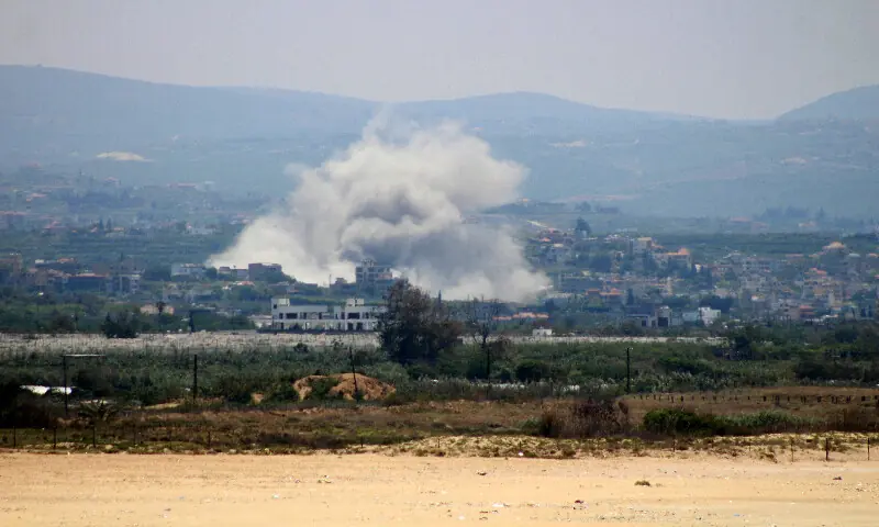 A photograph taken from the southern Lebanese area of Tyre shows smoke as it rises from the site of an Israeli airstrike that targeted the village of Deir Qanoun on May 8, 2026. AFP