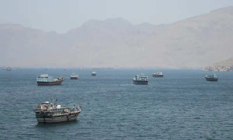 Vessels in the Strait of Hormuz as seen from Musandam, Oman. -- Reuters