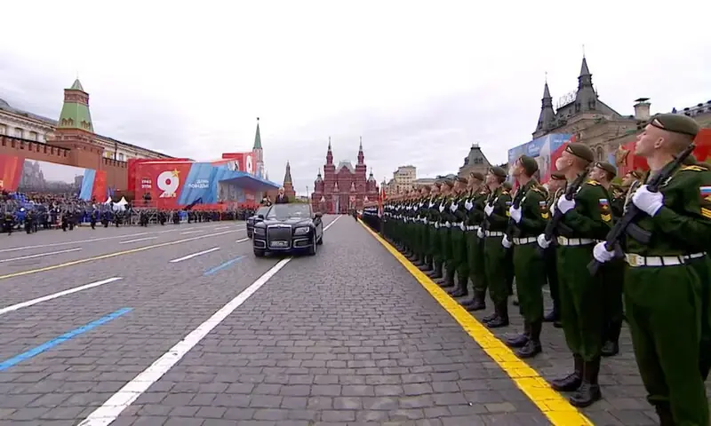 Russia's Defence Minister Andrei Belousov attends a military parade on Victory Day in Red Square in central Moscow, Russia, on Saturday. -- Reuters