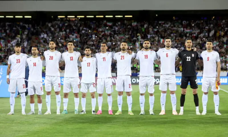 Iran&rsquo;s players line up before a match. Reuters file