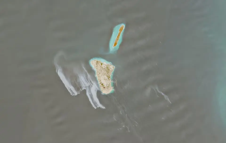 A satellite image shows a likely oil spill covering dozens of square kilometres near Iran's Kharg Island. -- Reuters