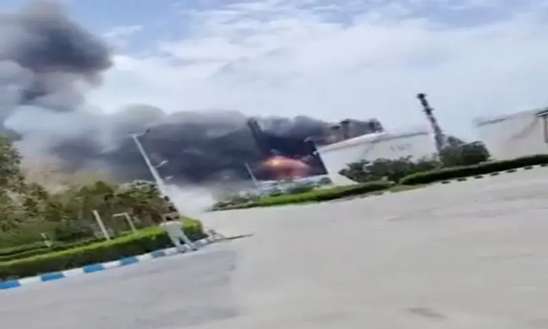 An image from a social-media video shows a fire at an oil refinery on Iran&rsquo;s Lavan Island. -- Reuters